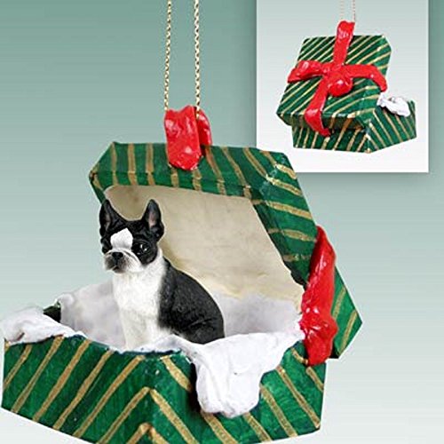 Boston Terrier Gift Box Green Ornament