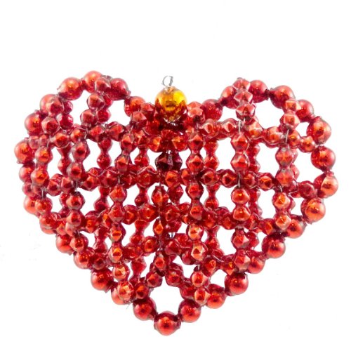 Christopher Radko EVERY BEAT OF MY HEART Blown Glass Ornament Czech Beads Valentines