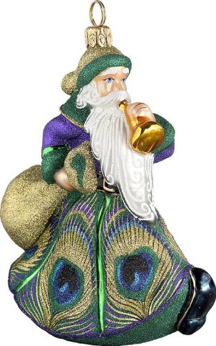 Glitterazzi Trumpeting Peacock Santa Christmas Ornament by Joy to the World Collectibles – 4.5″ x 4.5″