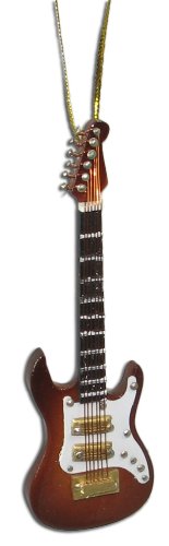 Miniature Brown Stratocaster Electric Guitar Christmas Ornament 4″