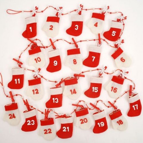 One Hundred 80 Degrees Red & White Reusable Felt Christmas Advent 24 Days Calendar Garland Decoration