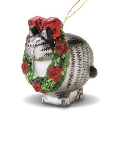 Hawaiian Kliban Holiday Cat Glass Christmas Ornament