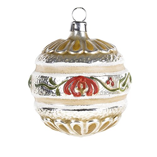 Vintage mouthblown Christmas Glass ornament “Ball with Blooms Band” by MAROLIN® Germany
