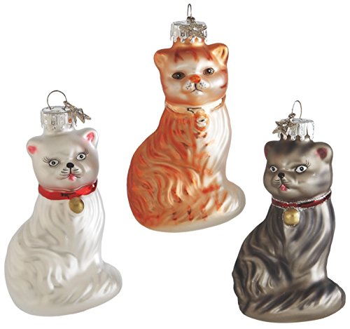 White Black and Tabby Kitty Cats Holiday Glass Ornaments Set of 3 Midwest CBK