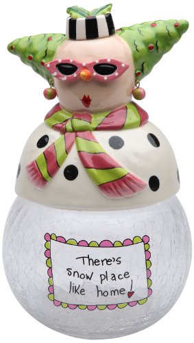 Appletree Design 62672 Snow Mama Cookie Jar with Seasonal Design, Ceramic/Glass, 7-1/2 by 11-1/8 by 6-Inch