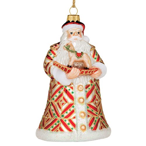 Waterford Holiday Marquis Glass Blown Ornaments Santa With Rocking Horse