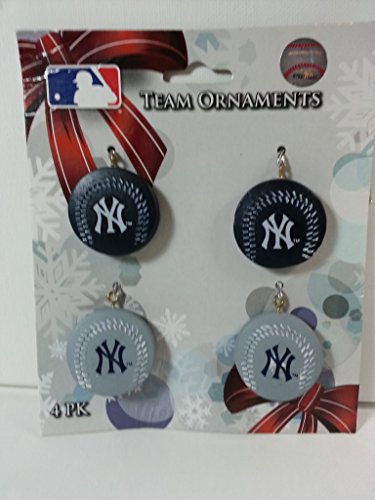 MLB Yankee Baseball 4 pack Ornament Set