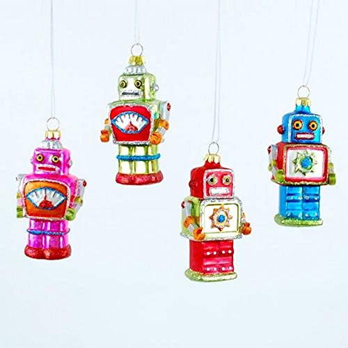 Christmas Space Robots 3-Inch Glass Ornaments, Set of 4