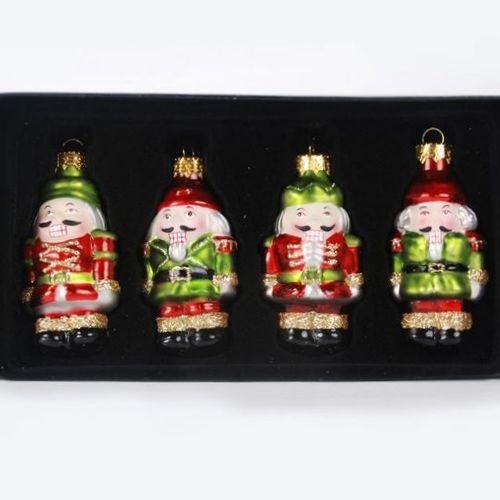 Christmas NUTCRACKER Soldier Mini Glass Ornaments, Set of 2, 2.25 Inches, Green, Red & Gold