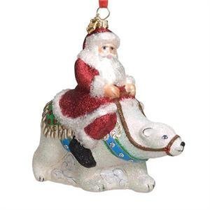 Reed & Barton Blown Glass Christmas Ornament Santa’s Polar Bears Ride with Swarovski Crystals