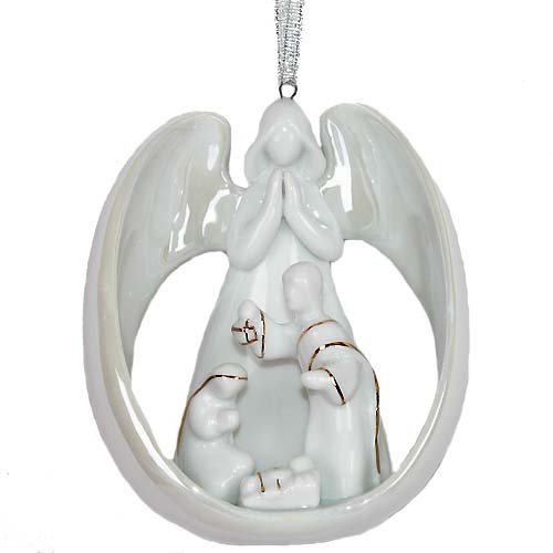 Appletree Design Angel and Holy Family Ornament, 3-3/4-Inch Tall, Opening for Christmas Tree Light for Illumination