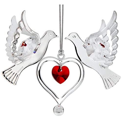 Silver Plated Love Doves Ornament with Swarovski Elements Crystals By Charming Temptations