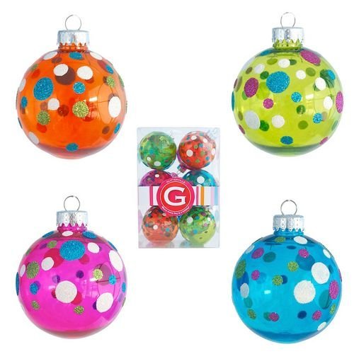 Glitterville Set of 12: Glitter & Sprinkles Polka Dots Christmas Tree Ball Ornament, 2.75 Inches, Pink, Blue, Orange, Lime Green