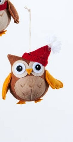 One Hundred 80 Degrees Fabric Owl Ornament, Choice of Styles (Owl Ornament-red hat)
