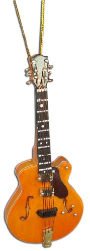 Miniature Orange Hollow-Body Guitar Christmas Ornament 4″