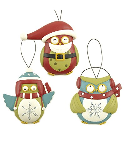 Holiday-Inspired Owls W/Hats – Set of 3 Ornaments