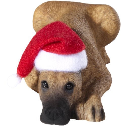 Sandicast Fawn Great Dane with Santa Hat Christmas Ornament