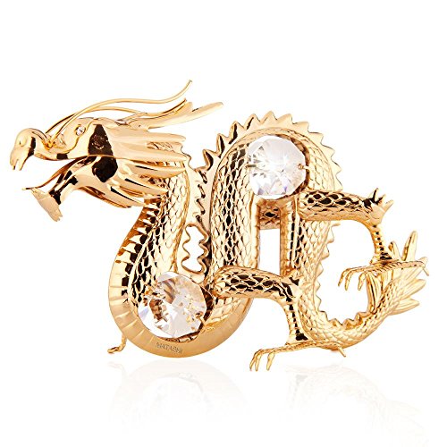 24k Gold Plated Oriental Dragon Ornament Made with Swarovski Elements Crystals By Charming Temptations