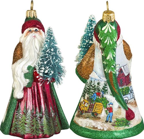 Glitterazzi Tree Farm Santa Blown Glass Ornament by Joy to the World Collectibles – New Style for 2013