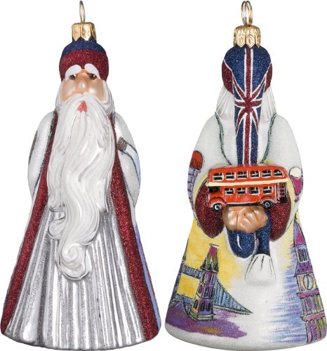 Glitterazzi International Santa- Britain with Double Decker Bus Ornament