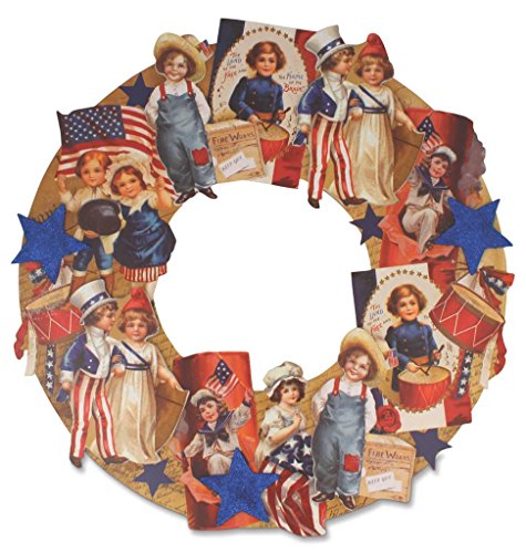 Bethany Lowe Americana Die Cut Paper Wreath with Patriotic Vintage Images