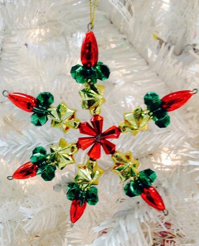 Holiday Lane 5″ Gold, Red and Green Snowflake Christmas Ornament – Lot of 5