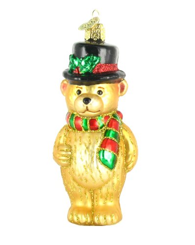 Old World Christmas Top Hat Teddy Bear Glass Ornament