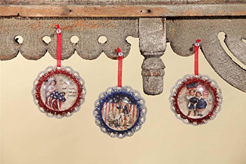 Bethany Lowe Americana Image Ornaments Pressed Paper Patriotic Set of 3