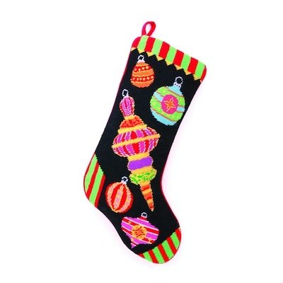 Glitterville ‘Signature Glass’ Needlepoint Christmas Stocking with Ornaments