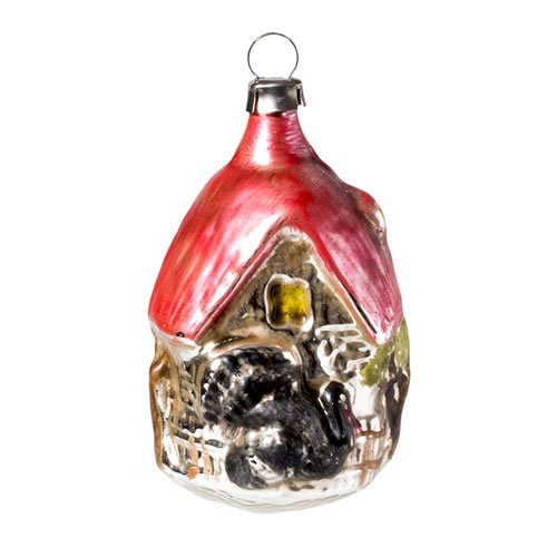 Vintage mouthblown Christmas Glass ornament “Cottage House with Turkey” by MAROLIN® Germany