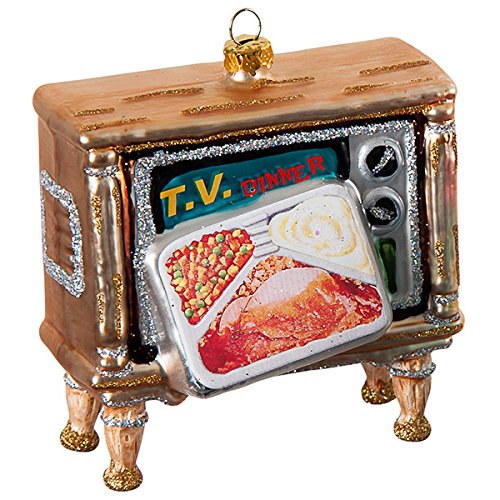 Retro Look Easy Bake Oven and Television TV Set Glass Christmas Ornaments Set/2