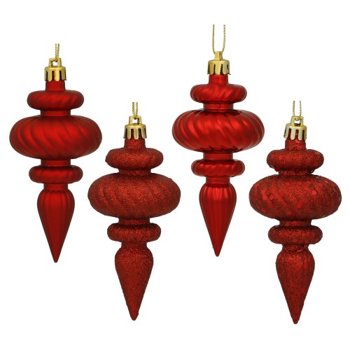 Vickerman 4 Finish Finial Ornaments, 4-Inch, Red, 8-Pack