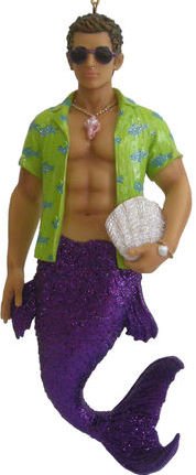 December Diamonds Clam Bake Beach Guy Merman Ornament-Purple Sunglasses & Lime Green Hawaiian Open Shirt with Amazing Chest and Abs!!!HOT, Retired, & will Never be Produced Again!
