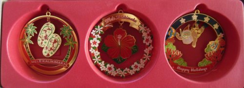 Hawaiian Mele Times 3-Pack Collectible Metal Christmas Ornaments