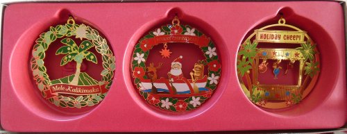 Hawaiian Holiday Collectible Metal Christmas Ornament 3-Pack