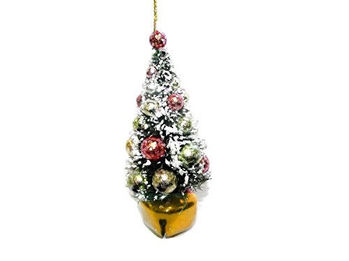 180 DEGREES TOPIARY CHRISTMAS TREE ORNAMENT WITH COLORED JINGLE BELL (GOLD)