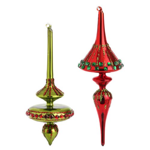 RAZ Imports – Red and Green Glass Finial Ornaments