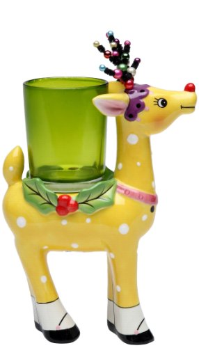 Appletree Design 62013 Deer with Glass Votive Holder, 4-3/8 by 5-3/4 by 2-3/8-Inch, Yellow