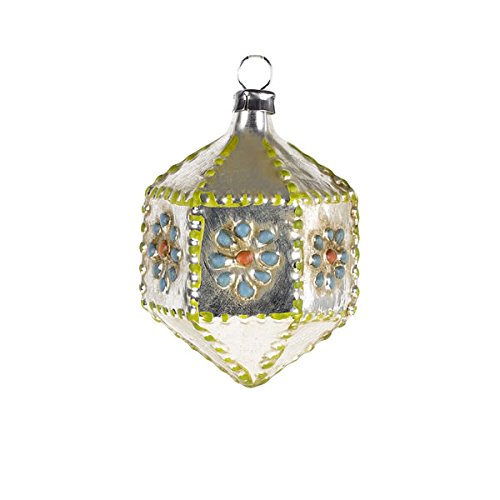 Vintage mouthblown Christmas Miniature glass ornament “Hexagon with Knobs”, blue by MAROLIN® Germany