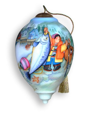 Ne’Qwa Art The Big Catch – Glass Ornament Hand-Painted Reverse Painting Distinctive 727-NEQ