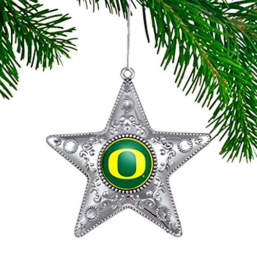 OREGON DUCKS NCAA Silver Star Christmas Tree Ornament