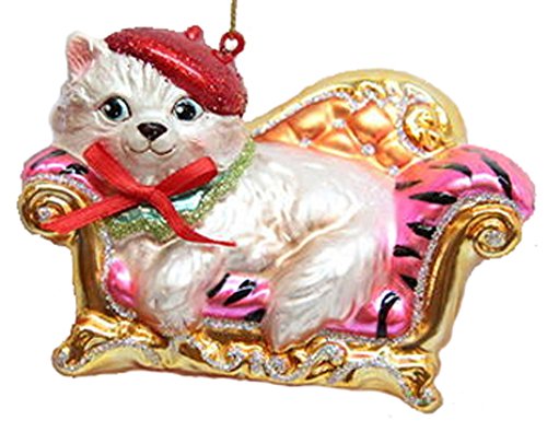 December Diamonds Blown Glass Ornament Cat on Sofa