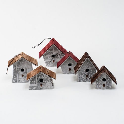 Recycled Newsprint Birdhouse Ornament Collection Set of 6 By One Hundred 80 Degrees