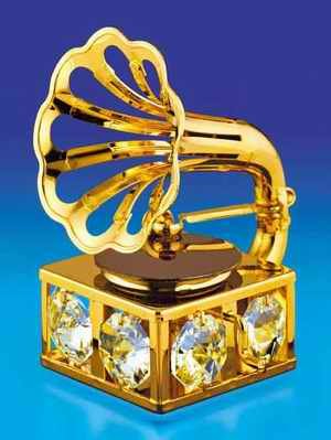 Gramophone Gold Swarovski Crystal Ornament Figure
