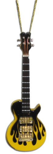 Miniature Yellow Flame Les Paul Electric Guitar Christmas Ornament 4″