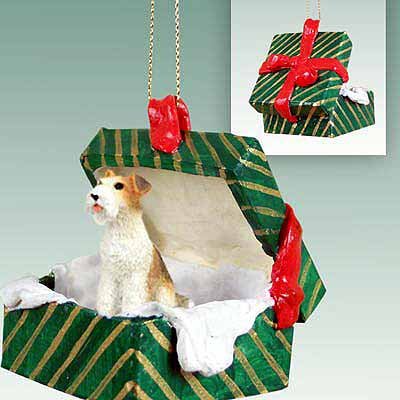Conversation Concepts Wire Fox Terrier Red Gift Box Green Ornament