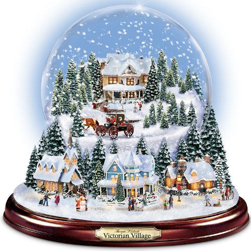Thomas Kinkade Victorian Village Illuminated Musical Snow Globe by The Bradford Exchange