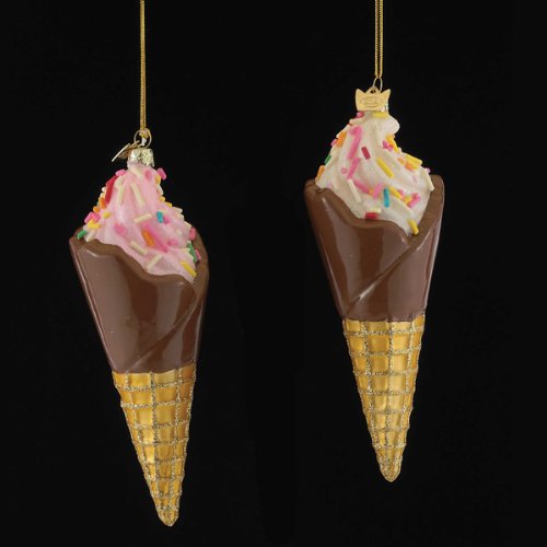 Noble Gems Collection Glass Ice Cream Cone Ornaments (2 Assorted)