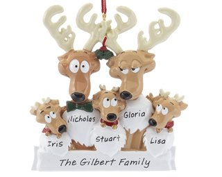 Rudolph Reindeer Family of 5 Personalized Christmas Ornament