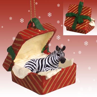 Zebra Red Gift Box Christmas Ornament